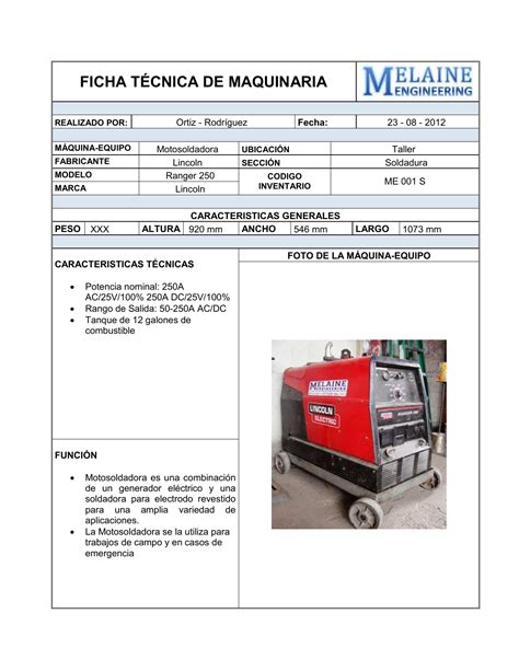 110204705 Ficha Tecnica De Maquinaria