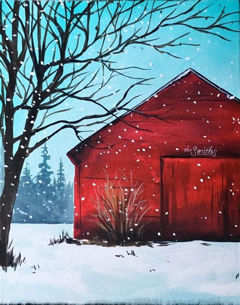 Red Rustic Barn Uncorked Canvas Barn Painting Christmas Paintings