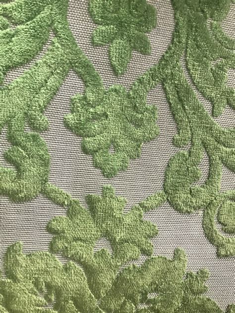 New Designer Velvet Chenille Burnout Damask Upholstery Fabric Green Bty