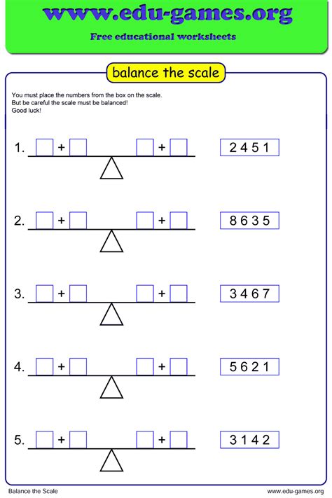You may select from 2, 3, or 4 terms with addition, subtraction, and multiplication. Math Balance Scale Worksheet