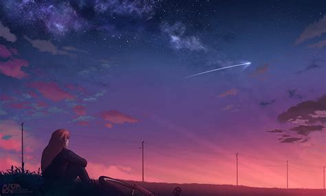 Hd Wallpaper Anime Original Cloud Comet Evening Girl Sky