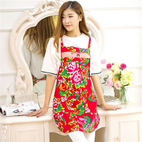 Flower Fashion Women Plastic Kitchen Aprons Cleaning Cooking Cheap Aprons Goodhelper Chef Aprons