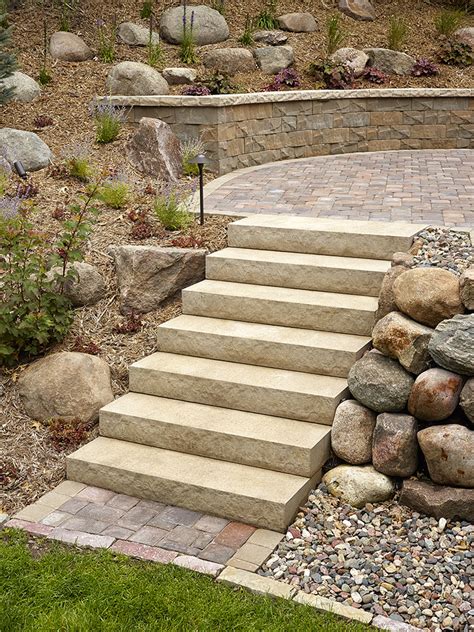 Autumn wooden flooring staircase with railing camera goes forward rises on steps. Landings Concrete Block Step Units by Anchor Wall