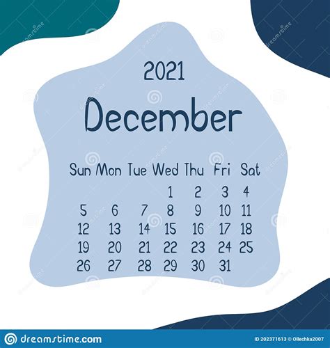 2021 December Calendar With Abstract Shapes Vector Design Stock
