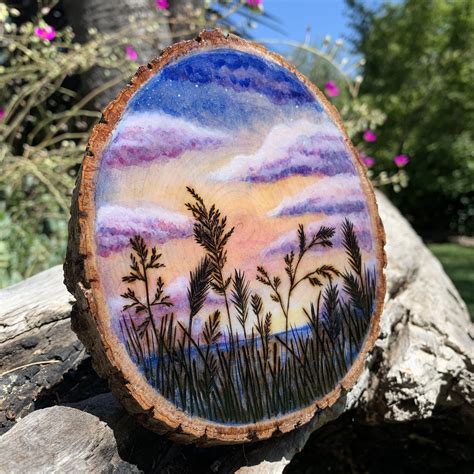 Woodburned Watercolor Sunset Art By Alyoops Artistry Schilderijen