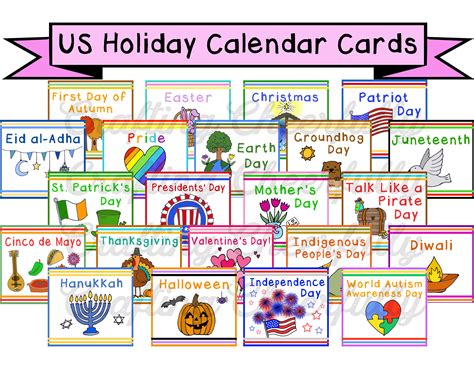 Holiday Calendar Cards Usa Holidays Observances And More Etsy