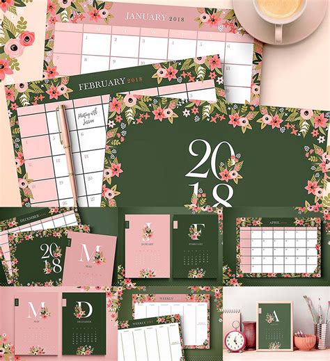 2018 Floral Calendar Planners Free Download