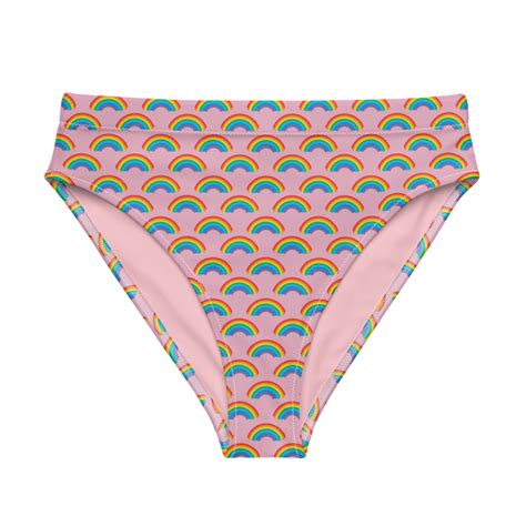 Pink And Rainbows High Waisted Bikini Bottom Pride Swimwear Rainbow