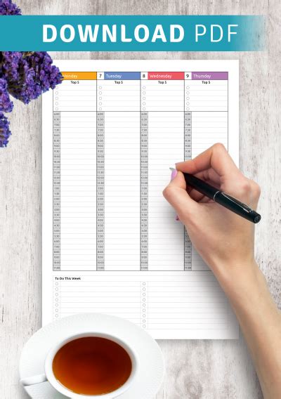 Download Printable Colored Weekly Hourly Planner Dated Pdf