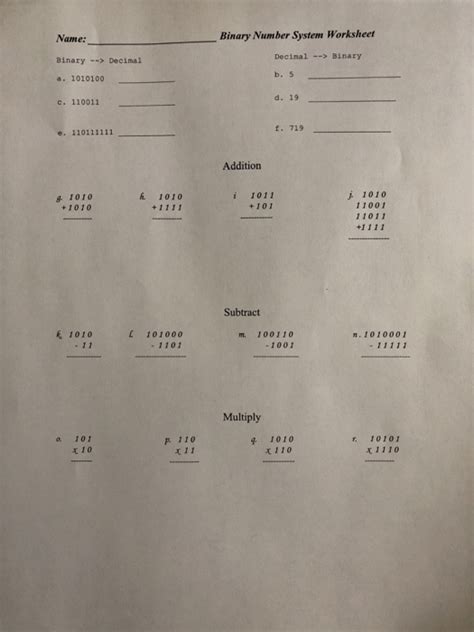 Solved Name Binary Number System Worksheet Binary
