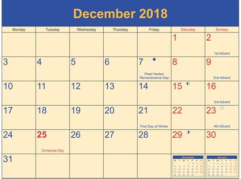 December 2018 Calendar With Holidays Printable Usa Uk India Canada