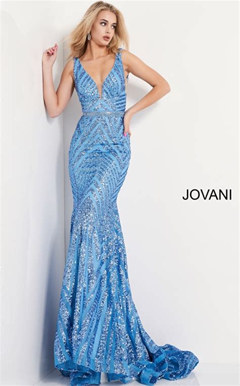 Jovani 03570 Light Blue Sequin Embellished Prom Dress
