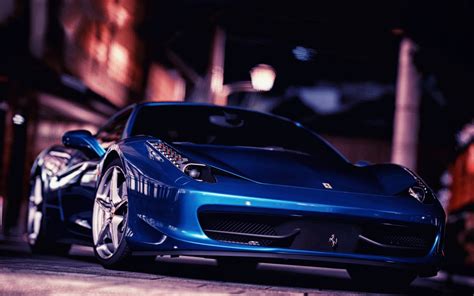 Papel De Parede Carro Veículo Azul Carro Esportivo Ferrari 458