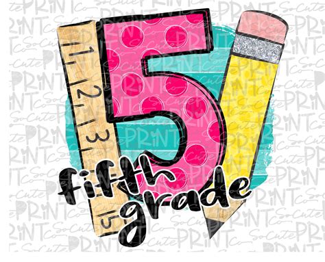 Back To School Fifth Grade Clipart Polka Dot Pencil Png Etsy