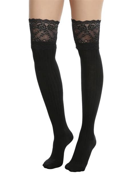 Blackheart Black Lace Cuff Ribbed Over The Knee Socks Hot Topic
