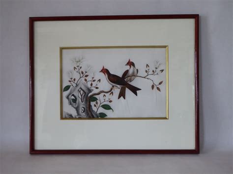 Framed Vintage Painting On Silk Of Two Birds 0619002 823 Etsy
