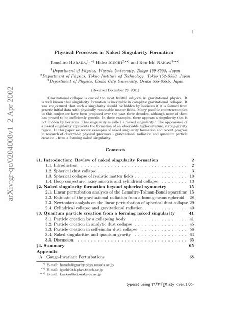 Pdf Physical Processesin Naked Singularity Formationphysical