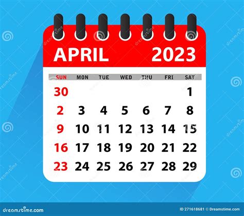 April 2023 Calendar Leaf Calendar 2023 In Flat Style Stock Vector