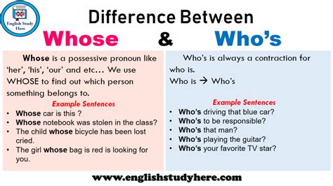 Difference Between Whose And Whos English Study Here