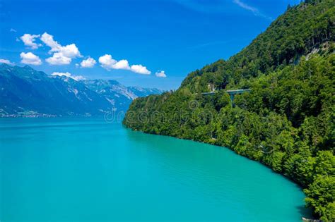 The Turquoise Water Of A Wonderful Lake In Switzerland Aerial View