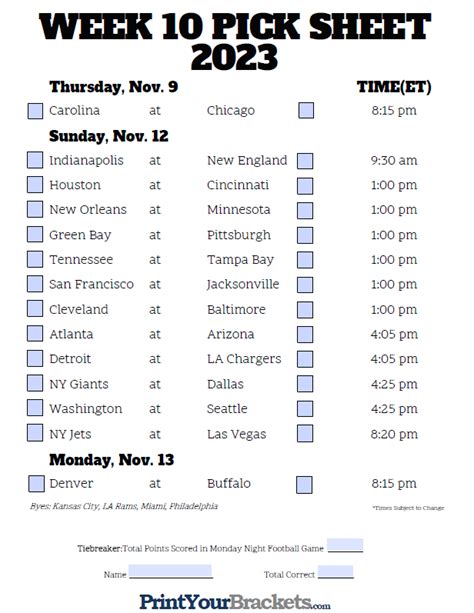 Football Picks Printable Use Our Fillable Pick Sheets If You Would Like