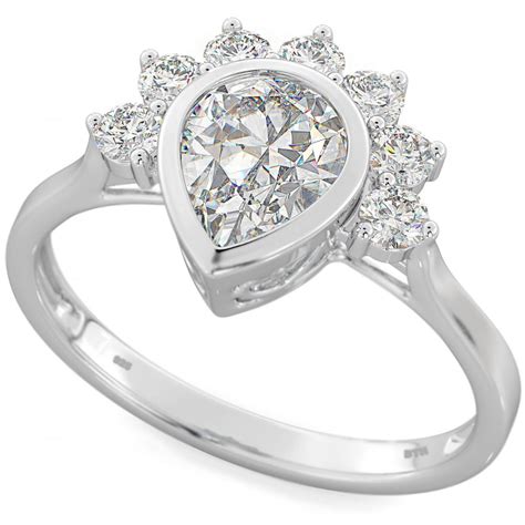 Ladies 925 Sterling Silver Teardrop Cz Diamond Ladies Engagement Ring