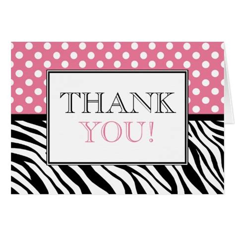 Polka Dot Pink And Zebra Print Thank You Card Zazzle