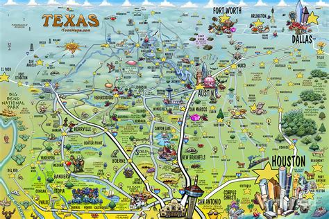 Texas Big Fun Map Digital Art By Kevin Middleton Fine Art America