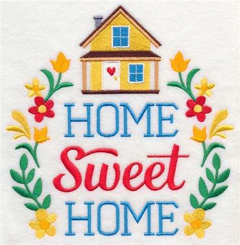 Home sweet home quote floral embroidery hoop art this is a wooden hoop with the quote home sweet home hand embroidered with a heart and vine floral embroidery pattern, diy feminist fiber art, home decor gift, feminine needlework project, craft kit for adults, hand embroidery pdf. Home Sweet Home - FreeEmbroideryDesigns.com