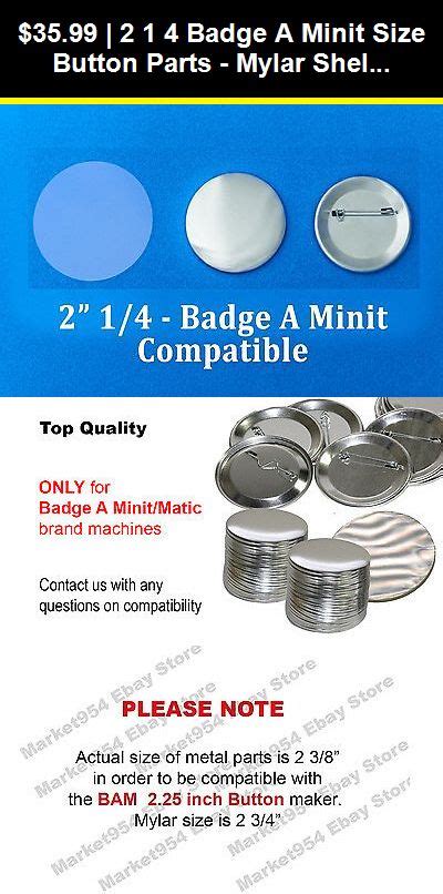 2 14 Badge A Minit Size Button Parts Mylar Shell And Back Pin 225