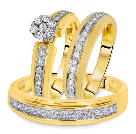 Carat Diamond Trio Wedding Ring Set K Yellow Gold Wedding Ring