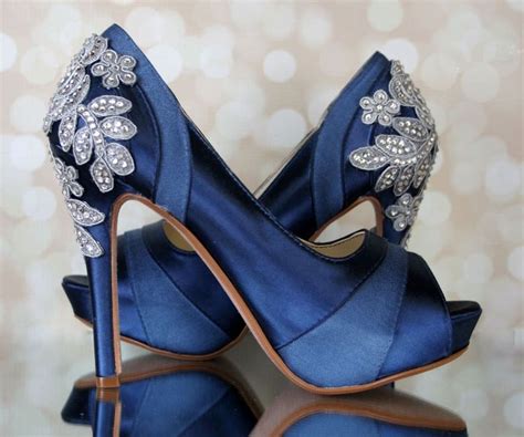 Wedding Shoes Navy Blue Wedding Shoes Bridal Heels Custom Etsy In