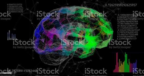 Rotating 360 Low Polygonal Brain 3d Model On Black Background With