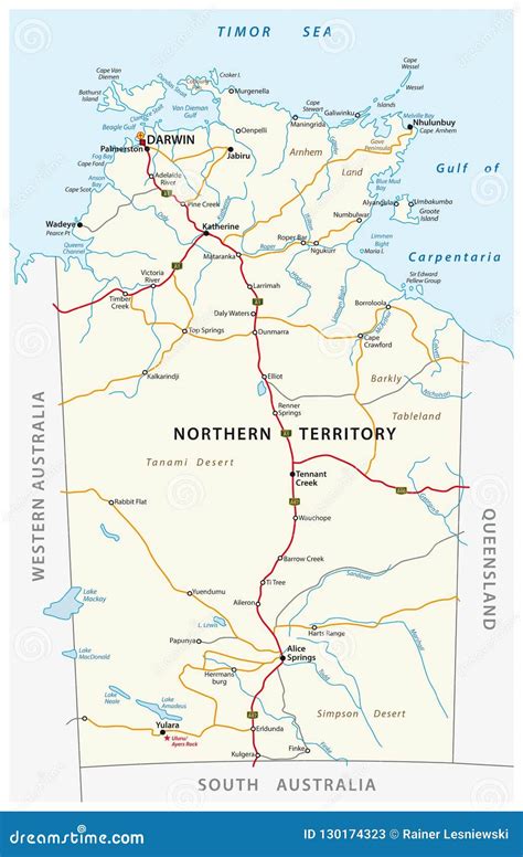 Vector Road Map Of The Northern Territory Australia Stock Vector