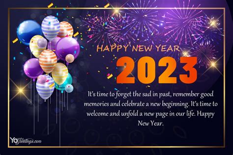 Balloons And Fireworks New Year 2023 Greeting Card Free Download