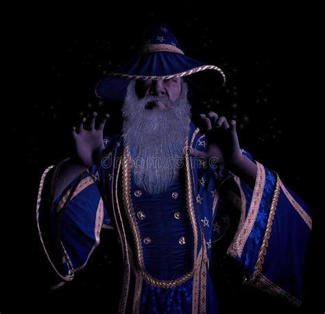 Crazy Grumpy Old Wizard Casting Magic Spell Stock Illustration