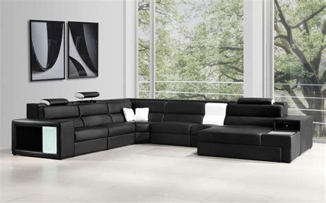 Black Bonded Leather Corner Sectional Sofa Vig Divani Casa Polaris