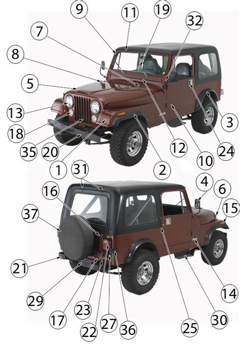 Cj7 Door Parts And Interactive Diagram Jeep Cj7 Body Parts