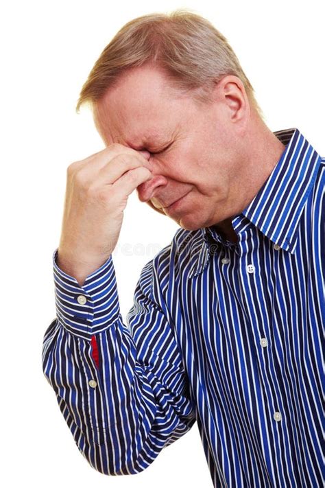 Man Pinching Back Of His Nose Stock Image Image Of Frustrated
