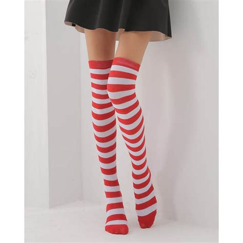 Red White Striped Over The Knee Socks Super X Studio