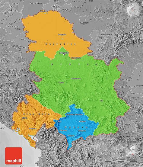 Political Map Of Serbia And Montenegro Desaturated