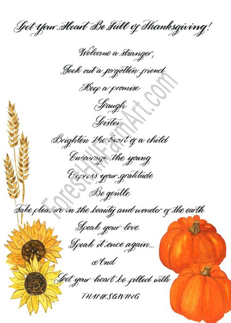 Thanksgiving Greetingthanksgiving Poem Print Ready Etsy
