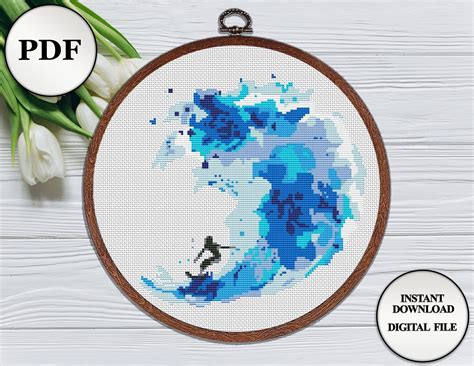 Maybe you would like to learn more about one of these? Surf cross stitch pattern Surfing modern embroidered art ...