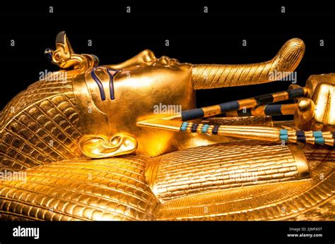 Tutankhamuns Golden Burial Mask On Black Bacground King Tut Stock