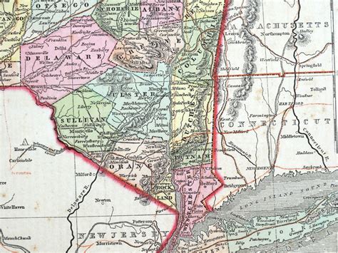 New York State Usa Original Antique Hand Coloured Map 1842 Etsy