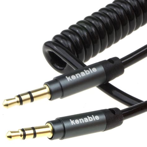 Kenable Pro 22awg Coiled 35mm Stereo Jack Cable Aux Headphone Lead
