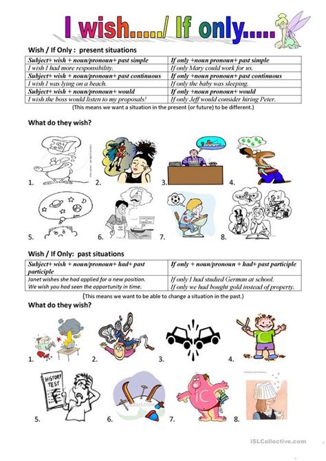 I Wish And If Only English Esl Worksheets English Teaching