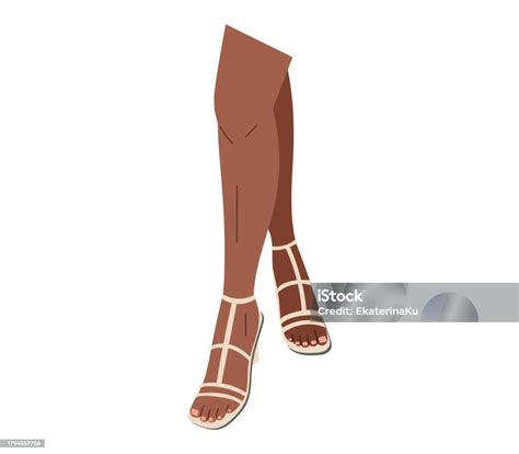 Women Beautiful Slender Legs In White Highheeled Sandals Vector
