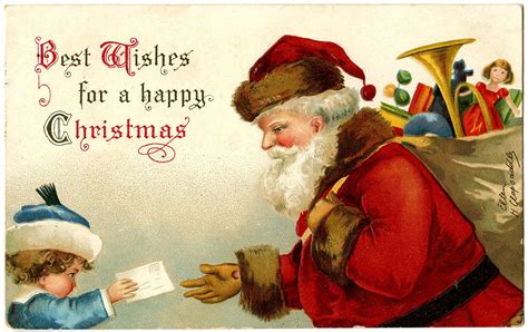 Antique Image Santa Gets Letter From Child The