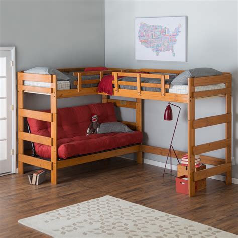Woodcrest Heartland Futon Bunk Bed With Extra Loft Honey Pine Bunk